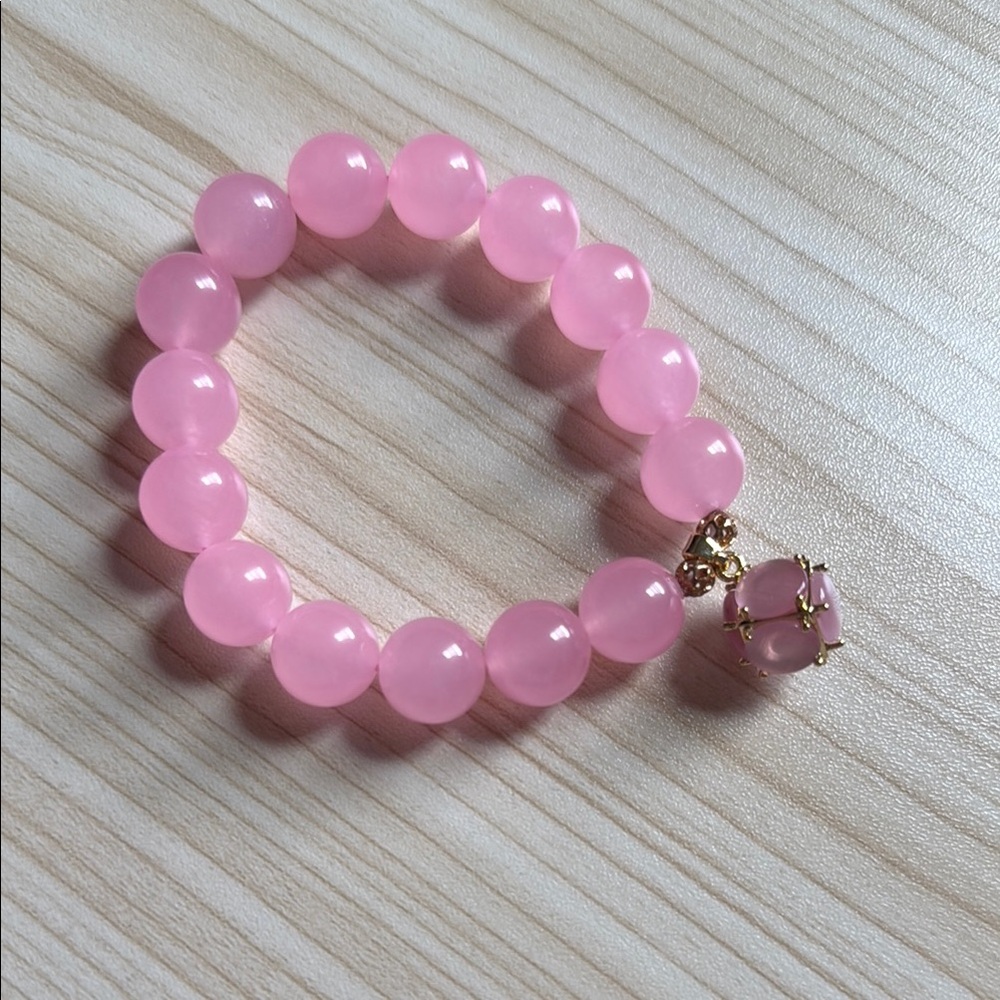 Pink Beaded Bracelet with Charm